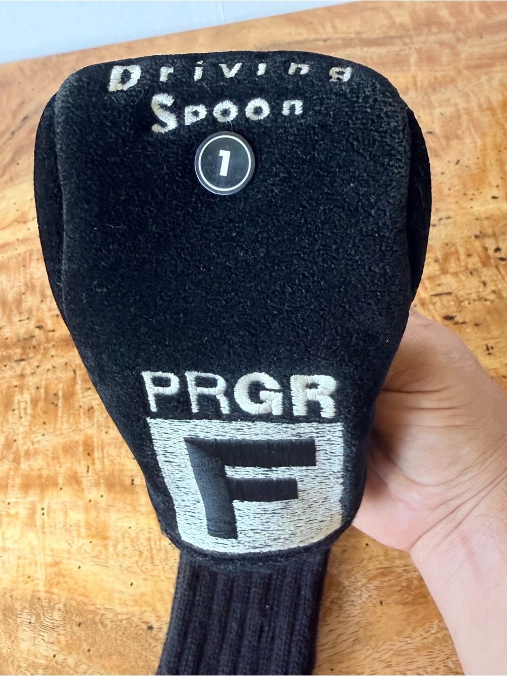 PRGR F Golf Club Driving Spoon 1 Head Cover Headcover Vintage Black Embroidered